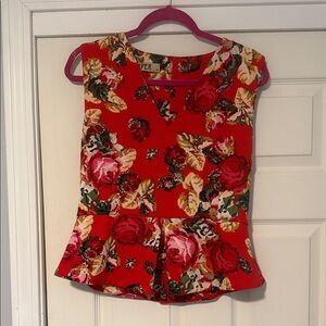 Vesper Red Floral Peplum Blouse